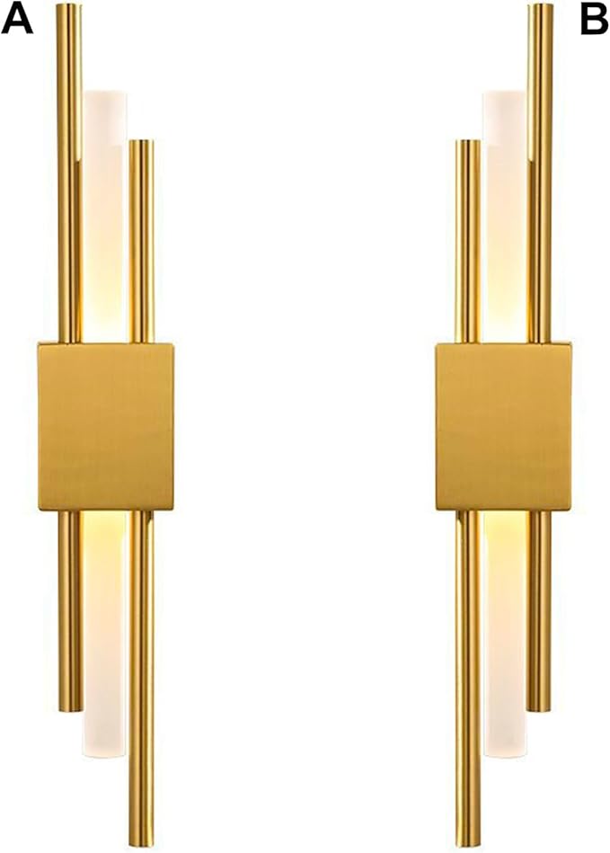 Modern Golden LED Wall Sconce, Geometric Metal and Acrylic Vertical Wall Lamp, Minimalist LED Light for Bedroom, Living Room, Hallway – 8 W, 48 cm, 3 Light Shades (Gold-Left)