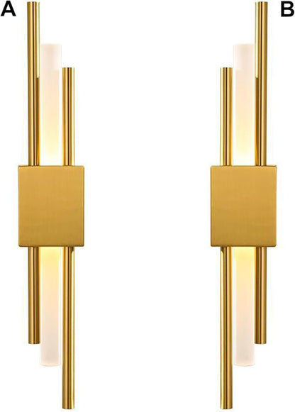 Modern Golden LED Wall Sconce, Geometric Metal and Acrylic Vertical Wall Lamp, Minimalist LED Light for Bedroom, Living Room, Hallway – 8 W, 48 cm, 3 Light Tones (Gold-Right)