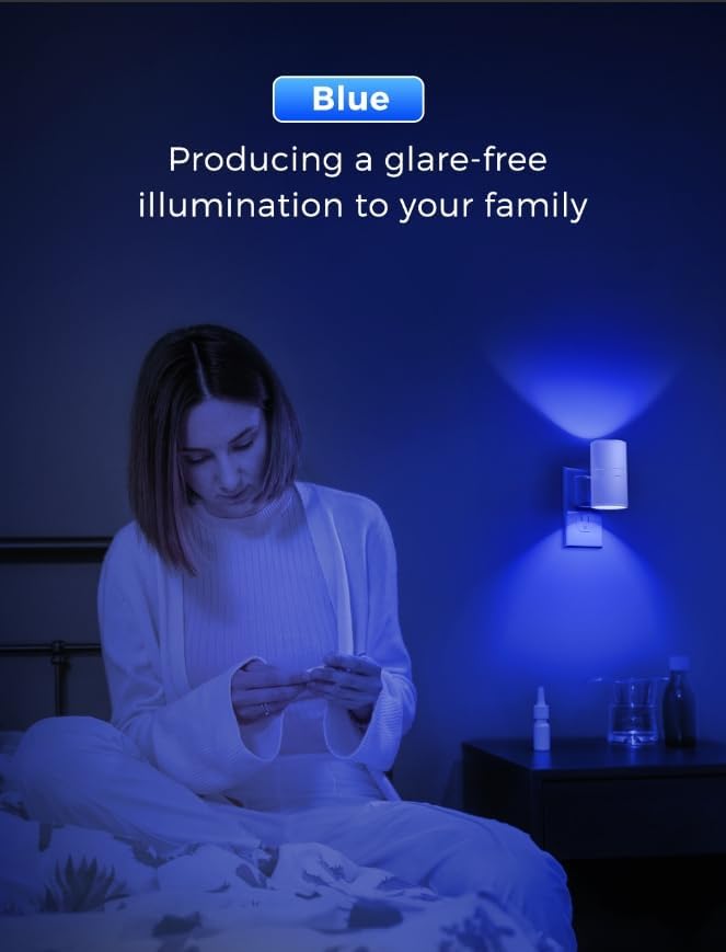 L LOHAS LED Night Light, Blue Night Lights Plug into Wall, Light Sensor, Dimmable Night Light, Calm Blue Nightlights for Home Decor, Party, Holiday, Bedroom, Hallway, Bluey Bathroom Decor, 2 Pack