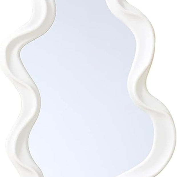 Mokoze Asymmetrical Wall-Mounted Mirror, Creative Unique Decorative Mirrors, Funky Wavy Mirror 16.14"x9.84" Irregular Border White Mirror for Bathroom Living Room Decoration
