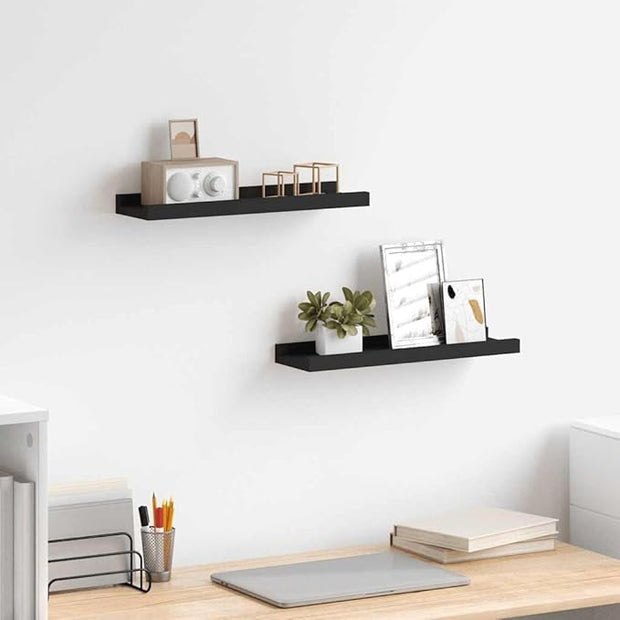 Frame Ledge Shelf Set of 2 Black MDF 15.7 x 3.5 x 1.2 in, Modern Wall Mounted Floating Shelves for Picture Frames and Decorations, Durable U-Shaped Design for Stylish Home
