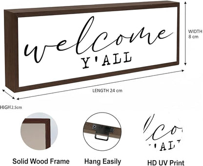 Welcome Y'all Sign, Welcome Decoration Sign, Farmhouse Decor for Entryway, Home Porch Decors for Indoor Outdoor, Rustic Tabletop Decor, Decorative Framed Signs, Home Party Decoration Supplies