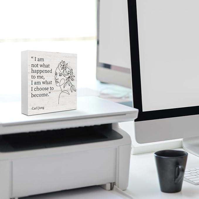 Therapy Office Desk Decor Wood Box Sign，I Am What I Choose to Become, Wooden Box Desk Decoration Signs, Mental Health Office Decor for Home, Mental Health Gifts for Counselor Psychologist Therapist