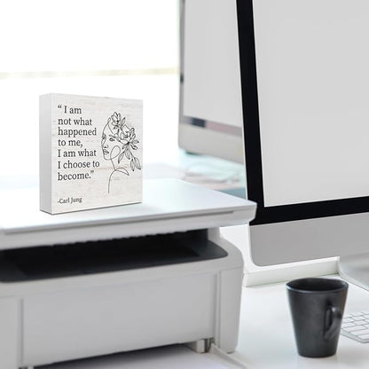 Therapy Office Desk Decor Wood Box Sign，I Am What I Choose to Become, Wooden Box Desk Decoration Signs, Mental Health Office Decor for Home, Mental Health Gifts for Counselor Psychologist Therapist