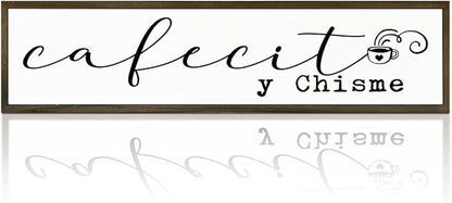 Funny Coffee Wood Sign, Coffees Bar Decoration, Rustic Coffee Station Decor, Home Kitchen Decors for Shelf, Friend Gift for Coffees Lover, Cafecito y Chisme Sign, 17.8x4x1.2 inches