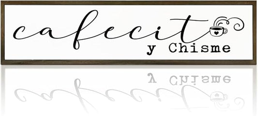 Funny Coffee Wood Sign, Coffees Bar Decoration, Rustic Coffee Station Decor, Home Kitchen Decors for Shelf, Friend Gift for Coffees Lover, Cafecito y Chisme Sign, 17.8x4x1.2 inches
