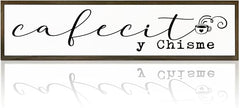 Funny Coffee Wood Sign, Coffees Bar Decoration, Rustic Coffee Station Decor, Home Kitchen Decors for Shelf, Friend Gift for Coffees Lover, Cafecito y Chisme Sign, 17.8x4x1.2 inches