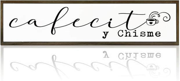Funny Coffee Wood Sign, Coffees Bar Decoration, Rustic Coffee Station Decor, Home Kitchen Decors for Shelf, Friend Gift for Coffees Lover, Cafecito y Chisme Sign, 17.8x4x1.2 inches