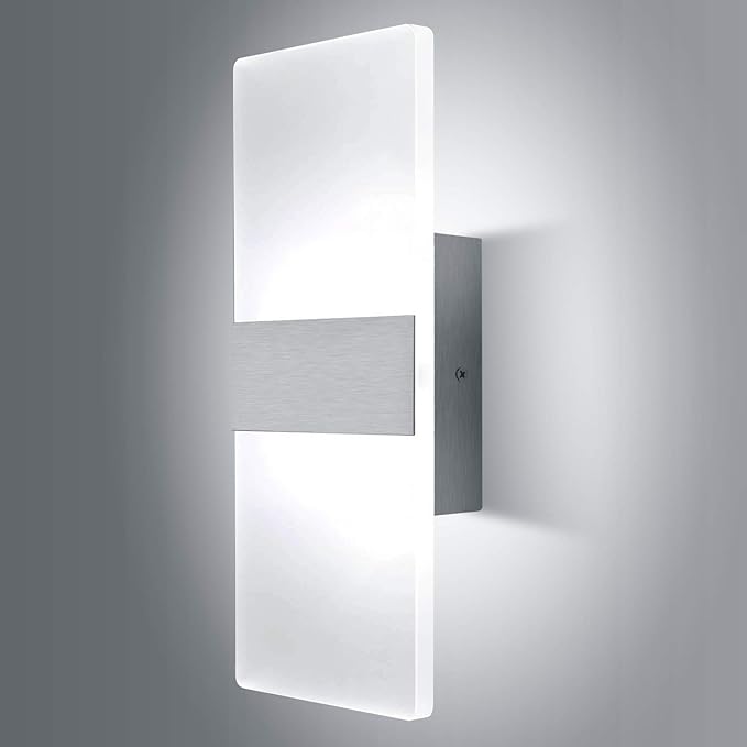 Lightess Modern Wall Sconce Dimmable 12W, Up Down Wall Lights Acrylic LED Wall Lamp for Hallway Bedroom Corridor, Cool White, HS521-1