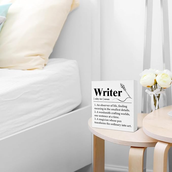 Writer Gifts - Author Gift - Gifts for Writers - Writer Definition Wooden Sign Home Office Bedroom Desk Table Shelf Wall Decor - 5 x 5 Inches
