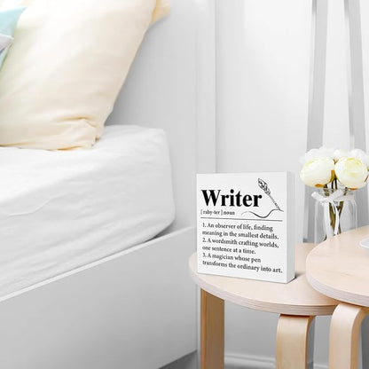 Writer Gifts - Author Gift - Gifts for Writers - Writer Definition Wooden Sign Home Office Bedroom Desk Table Shelf Wall Decor - 5 x 5 Inches