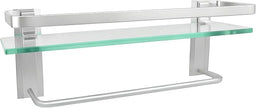 Bathroom Shelves with Towel Holder Rustproof 15.7'' Tempered Glass Shelf with Rails Wall Mounted Stainless Steel, Polished Chrome Decorative
