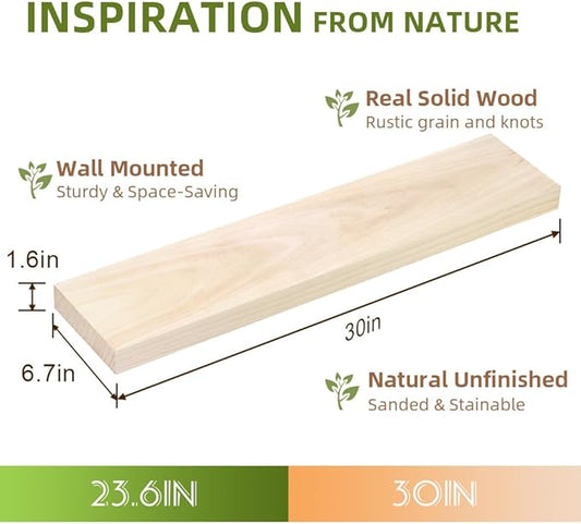 Habudda Floating Shelves, Wall Shelf, Unfinished Solid Natural Wood for DIY