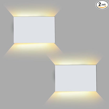 FUDESY LED Wall Sconce, White Plastic Modern Wall Lighting Fixtures, Indoor Outdoor Up and Down Wall Lamp for Living Room Bedroom Hallway Corridors, 3000K, Warm White, 2-Pack