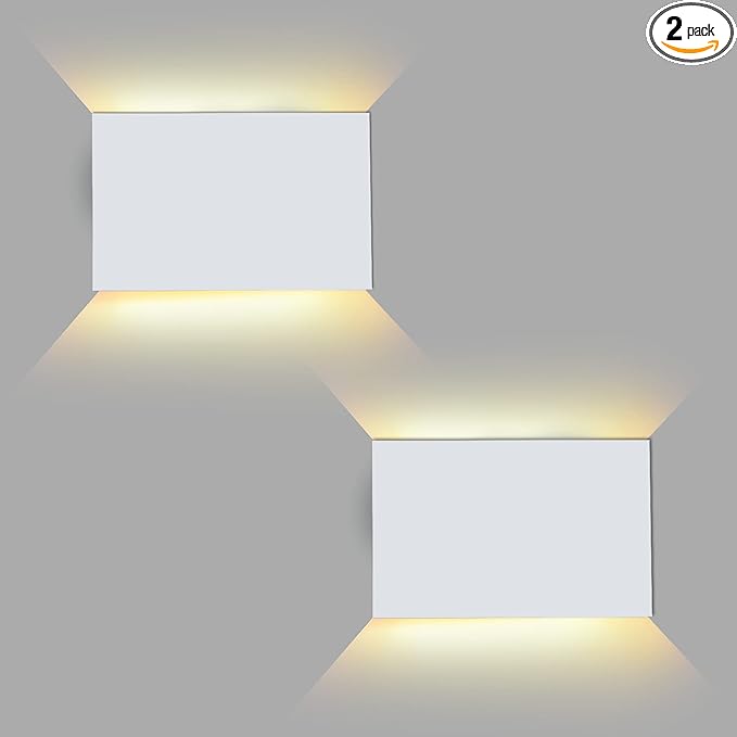 FUDESY LED Wall Sconce, White Plastic Modern Wall Lighting Fixtures, Indoor Outdoor Up and Down Wall Lamp for Living Room Bedroom Hallway Corridors, 3000K, Warm White, 2-Pack
