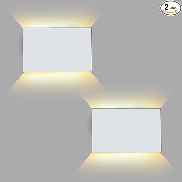 FUDESY LED Wall Sconce, White Plastic Modern Wall Lighting Fixtures, Indoor Outdoor Up and Down Wall Lamp for Living Room Bedroom Hallway Corridors, 3000K, Warm White, 2-Pack