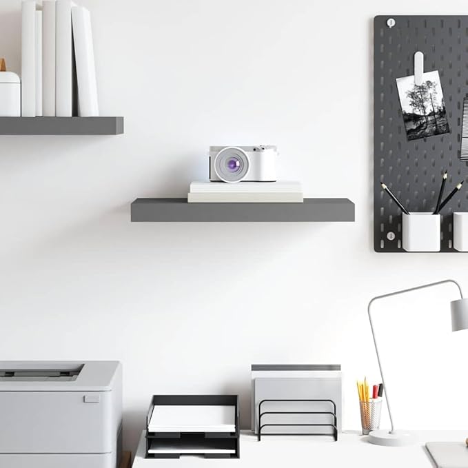 High Gloss Grey Floating Wall Shelf Honeycomb MDF Metal 19.7 Inch Modern Display Shelf with Invisible Mounting System for Decorations Awards Books 4 Pieces