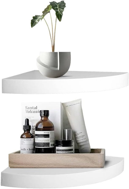 ZGZD Corner Shelf Invisible Wall Mounted Shelves Radial Shape Perfect for Bedroom Bathroom Living Room Kitchen Set of 2 White