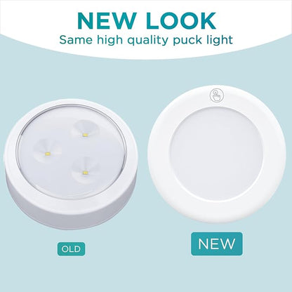 Brilliant Evolution LED Tap Light Push Lights with Remote - 6-Pack Battery Operated Under Cabinet Lights - Stick On Puck Lights for Kitchen, Closet, and Night Lighting - Wireless Warm White, 55 Lumens