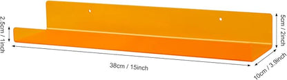Dezzer 4 Pack Acrylic Shelves for Wall, 15" Acrylic Floating Shelves for Bathroom Bedroom, Invisible Bookshelf Wall Ledge Storage Shelf Books Perfume Toys Action Figure Display Shelves, Clear Orange