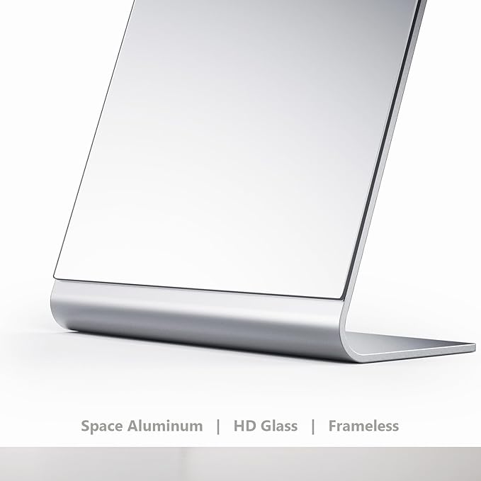 12"x7" Frameless Flat Makeup Mirror, Free Standing Vanity Mirror for Bathroom Countertop, Desk or Jewelry Display, Perfect for Makeup & Shaving