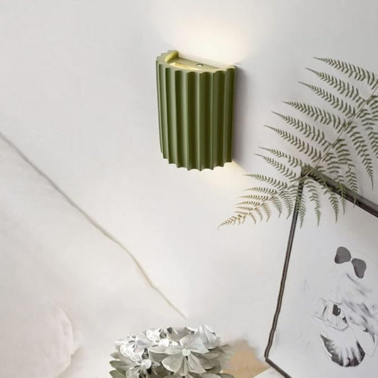 7 Inch Large Contemporary Wall Sconce Modern Wall Light Up and Down 2 Lights Nordic Green Wall Mounted Lamp Half Cylinder Resin Plaster Sconces Lighting for Living Room Stairway