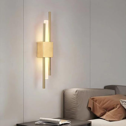 LED Linear Wall Sconce Lighting Modern Wall Lamp Indoor Wall Wash Light 10W 3 Color Mode Wall Mounted Lamps Hardwired Vanity Sconces for Living Room Bedroom Hallway (Color : Gold, Size : Ri