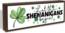 Funny St. Patrick's Day Decor, Funny St Patricks Day Decorations, Irish Holiday Decors, Home Decor for Desk Table Shelf, Let the Shenanigans Begin Sign, 9.5x3.1x1 inches