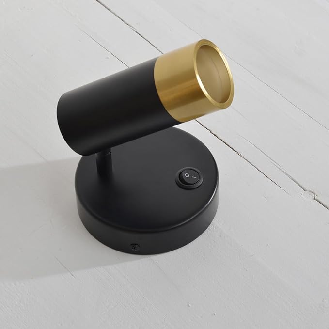 Wall Sconce with Switch,Black and Gold Bedroom Lights for Wall Hardwired,Modern Sconces Wall Light with Rotatable Lampshade,Industrial Wall Lamps for Living Room,Corner,Hallway,Nightstand,Wall Decor