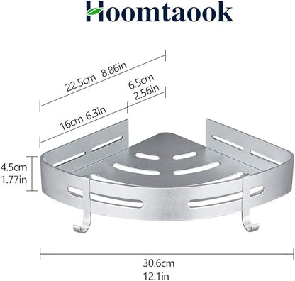 Hoomtaook Corner Caddy Bathroom Shower Shelf Wall Mounted No Drilling 2 Tier Storage Shelves Adhesive Triangle Baskets Silver Bathroom Kitchen Storage Basket