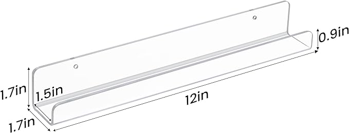 upsimples 4 Pack Vinyl Record Wall Mount Shelves, 12" Vinyl Holder for Album Record Storage & Display, Clear Acrylic Floating Shelves for Wall Decor, Kids Bookshelf, Magazine Rack, Picture Ledge