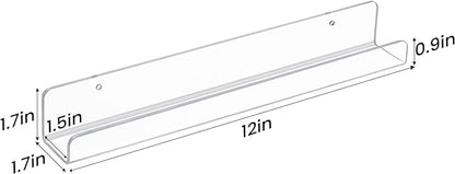 upsimples 4 Pack Vinyl Record Wall Mount Shelves, 12" Vinyl Holder for Album Record Storage & Display, Clear Acrylic Floating Shelves for Wall Decor, Kids Bookshelf, Magazine Rack, Picture Ledge