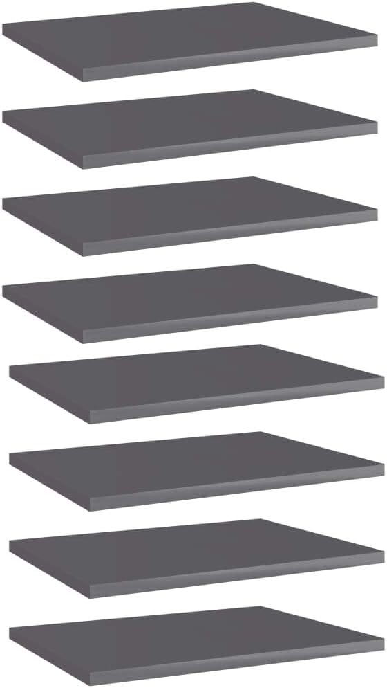 Set of 8 Wall Mounted Floating Shelves, 15.7 inch High Gloss Grey Engineered Wood Storage Display Ledge for Modern Living Room, Bedroom, Study, and Office Organization
