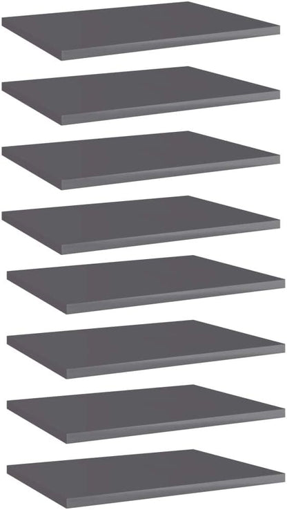 Set of 8 Wall Mounted Floating Shelves, 15.7 inch High Gloss Grey Engineered Wood Storage Display Ledge for Modern Living Room, Bedroom, Study, and Office Organization