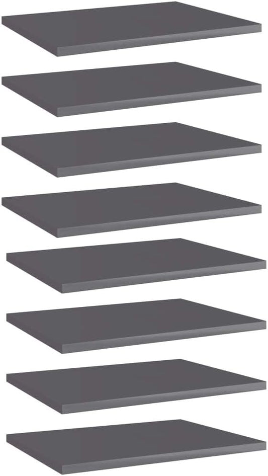 Set of 8 Wall Mounted Floating Shelves, 15.7 inch High Gloss Grey Engineered Wood Storage Display Ledge for Modern Living Room, Bedroom, Study, and Office Organization