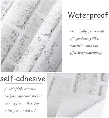 Cohoo Home Brick Wallpaper Peel and Stick Contact Paper 276inL 18inW Faux 3D Brick Contact Paper for Wall White Gray Self Adhesive Removable Wallpaper Backsplash Bedroom Wall Sticky Waterproof Thick