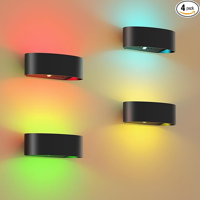 Motion Sensor Wall Light, 5000mAh Rechargeable Battery Operated Motion Sensor Light Indoor with Remote, 15 RGB and 3 Colors Dimmable, Wireless Wall Sconces for Hallway, Living Room, Stair, Bedroom