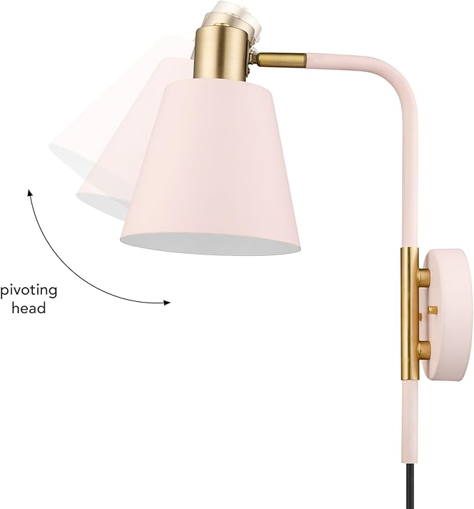 GLOBE Electric Cleo 1-Light Plug-in or Hardwire Wall Sconce, Blush Pink, Matte Brass Accents, Black Cloth Cord, Bulb Not Included (Pack of 4)