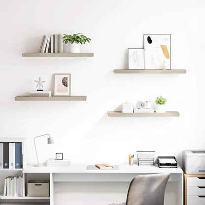 Set of 4 Oak Floating Wall Shelves, Honeycomb MDF with Metal Brackets, Modern Minimalist Design for Home Decor and Storage, 31.5x9.3 Inches, 22 lbs Capacity Each, Warm Oak