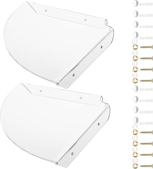 Cosmos 2 Pcs Acrylic Wall Mount Floating Corner Shelves Quarter Round Shower Shelf Hanging Corner Shelves Wall Storage Display Organizer for Bathroom Kitchen Bedroom Living Room (Transparent Clear)