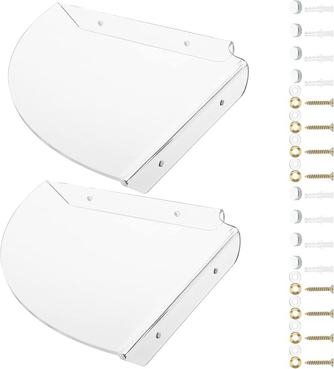 Cosmos 2 Pcs Acrylic Wall Mount Floating Corner Shelves Quarter Round Shower Shelf Hanging Corner Shelves Wall Storage Display Organizer for Bathroom Kitchen Bedroom Living Room (Transparent Clear)