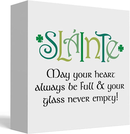 Irish Blessing Decor St Patricks Day Decorations May Your Heart Always Be Full Slainte Rustic Wood Sign Home Tabletop Shelf Desk Decor St Patrick's Day Decorations 5 X 5 Inches