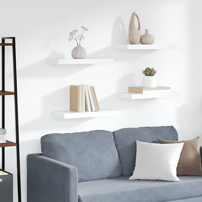 Set of 4 White Honeycomb MDF Metal Floating Wall Shelves, Modern Minimalist Design for Living Room Storage and Display, Easy Installation with Mounting Hardware, Durable