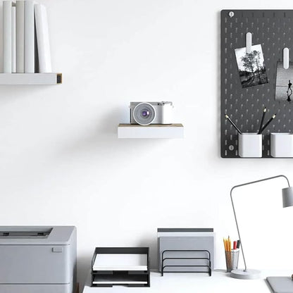 Floating Wall Shelf Oak White Honeycomb MDF Metal 9.1x9.3x1.5 in Modern Invisible Mounting System for Living Room Office Decor