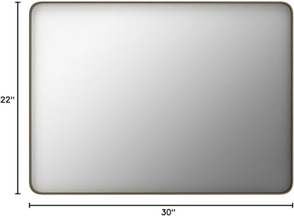 Bronze Bathroom Mirror 22x30 Inch, Brushed Bronze Metal Frame Mirror for Wall, Rounded Rectangle Bathroom Vanity Mirror with Tempered Glass, Anti-Rust, Horizontal/Vertical