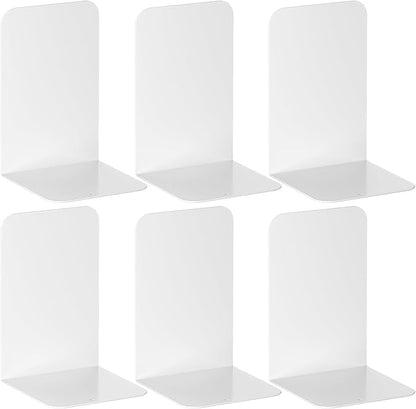VFINE Bookends 3 Pairs, White Metal Book Ends, Bookends for Shelves, Book Stopper for Heavy Books, Book Dividers for Home Office