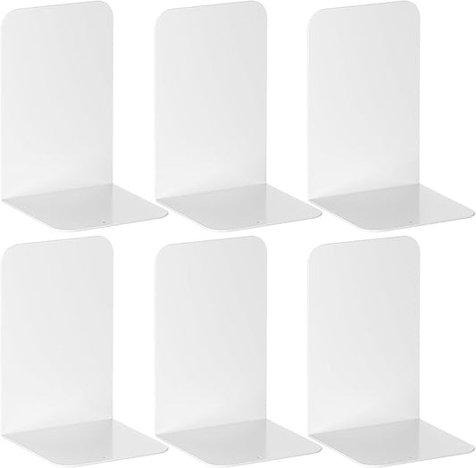 VFINE Bookends 3 Pairs, White Metal Book Ends, Bookends for Shelves, Book Stopper for Heavy Books, Book Dividers for Home Office