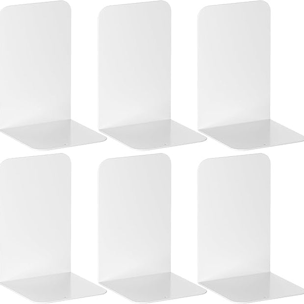 VFINE Bookends 3 Pairs, White Metal Book Ends, Bookends for Shelves, Book Stopper for Heavy Books, Book Dividers for Home Office