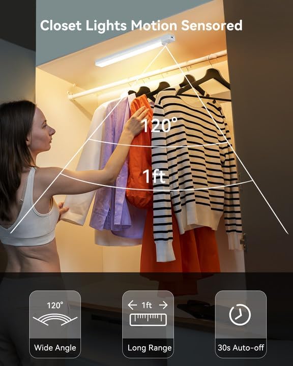 12-Pack Under Cabinet Lighting with 2 Charging Station 8-Inch USB Rechargeable Motion Sensor Light Indoor 3 Color Dimmable Closet Light, Stick on LED Magnetic Under Counter Lights for Kitchen