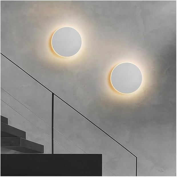 Modern Nordic Round LED Wall Light Black Metal 3000K Warm Light Gold Glow Wall Mounted Lamp for Bedroom Living Room Hallway Stairway Minimalist Ambient Wall Sconce(White,16"/40cm)
